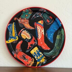 Vintage Potpourri Press Two Steppin Tin Tray 13" Western Cowboy Boots Rodeo 90s